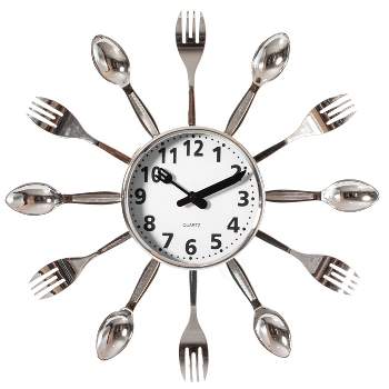 Clockswise Decorative 3D Cutlery Utensil Spoon and Fork Wall Clock for Kitchen, Playroom or Bedroom