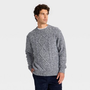 Houston White Men's Long Sleeve Crewneck Cableknit Pullover Sweater - Gray - 1 of 3