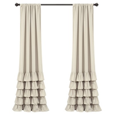 Neutral Polyester Ruffled Light-Filtering Rod Pocket Curtains, 84" x 40"