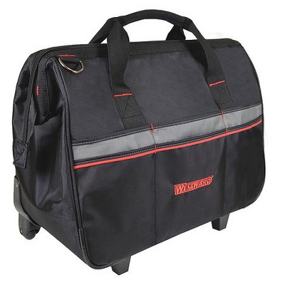 WESTWARD 32PJ39 Tool Bag, 1680D Ballistic Polyester, 19 Pockets, Black, 17-1/2"