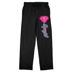 Supergirl Hot Pink Title Art Women's Black Sleep Pajama Pants - 1 of 4