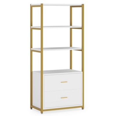 White and Gold 4-Tier Baker's Rack with Drawers