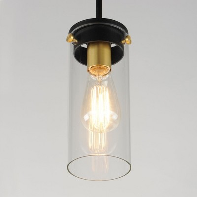 Black and Satin Brass Mini Pendant Light with Clear Glass Shade