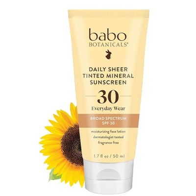 Babo Botanicals Daily Sheer Tinted Mineral Sunscreen Face Lotion SPF 30, 1.7 Oz