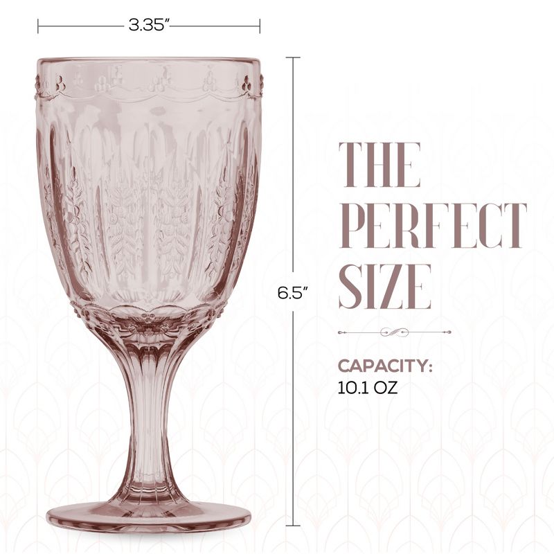 Elle Decor Vintage Wine Goblets, Set of 4, Color Tint Glassware Set, Water Goblets for Party, Wedding, & Daily Use, 10.1 oz, Pink, 3 of 8