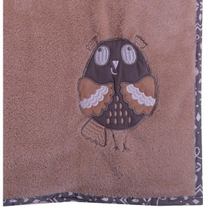 Bacati - Owls Beige with Grey Border Embroidered Baby Plush Blanket - 1 of 3