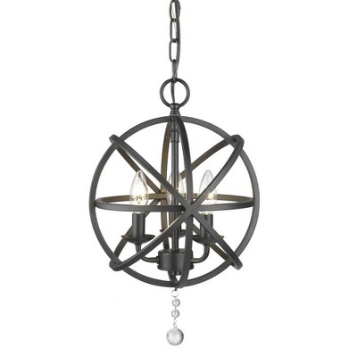 Matte Black Crystal 3-Light Chandelier with Candelabra