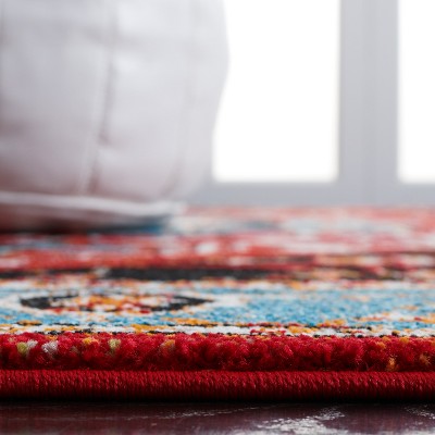 Antique Patina Vintage Hamadan 6'7" Square Blue/Red Synthetic Rug