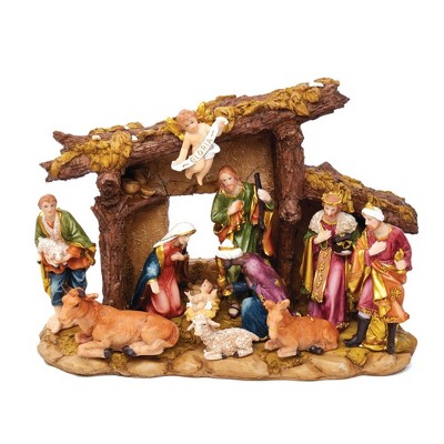 Kurt Adler Resin Nativity Set with Figures and Stable, 11-Piece Set