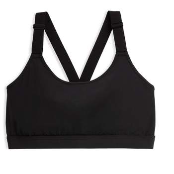 TomboyX Sports Bra, Low Impact Support, Wirefree Athletic Strappy Back Top,  Womens Plus-Size Inclusive Bras, (XS-6X) Black Small