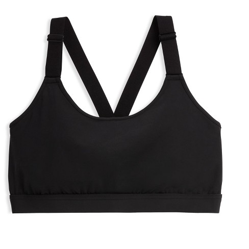 TomboyX Sports Bra, Medium Impact Support, Wirefree Athletic Strappy Back  Top, Womens Plus-Size Inclusive Bras, (XS-6X) Black X Small