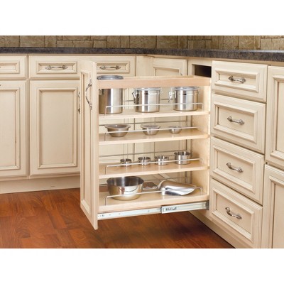 Natural Maple Pull-Out Kitchen Cabinet Organizer with Chrome Rails