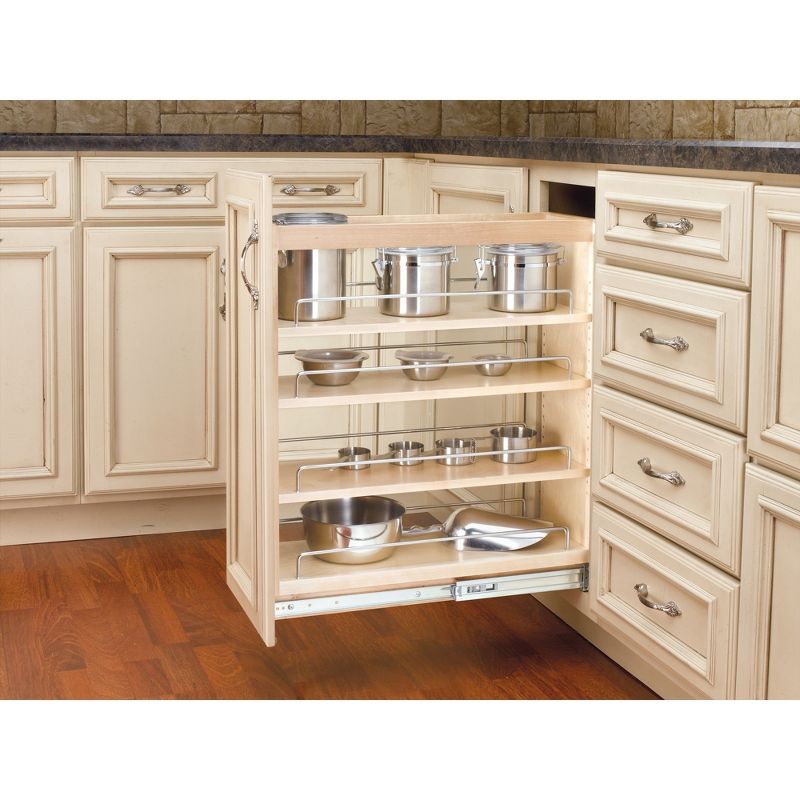 Rev-A-Shelf Pull Out Kitchen Cabinet Storage Organizer Spice Rack w/3 Adjustable Sliding Wood Shelves, Chrome Rails, & 100lb Capacity, 3 of 8