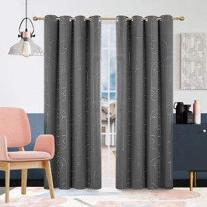 Deconovo Silver Pattern Blackout Curtains Grommet Top (2 Panels) - 1 of 4