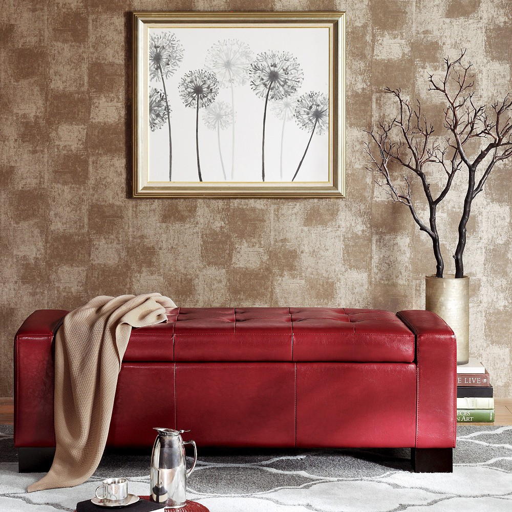 UPC 675716516390 product image for Storage Ottoman: Mirage Bench Storage Ottoman with Tufted Top - Red | upcitemdb.com