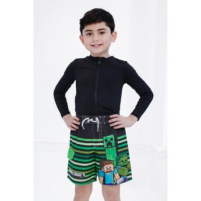 Minecraft Big Boys UPF 50+ Swim Trunks Bathing Suit Green / Black 14-16 — фото 2