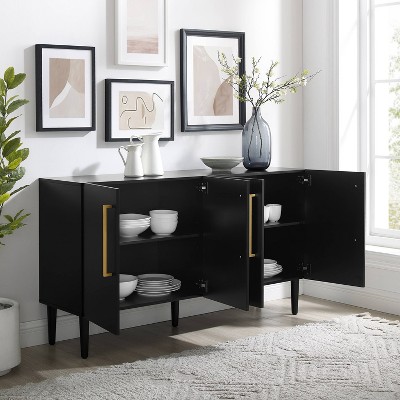 Everett Matte Black Mid-Century Sideboard with Tapered Legs