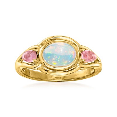 Ross-Simons Ethiopian Opal and 0.40 ct. t.w. Pink Tourmaline Ring in 18kt Gold Over Sterling