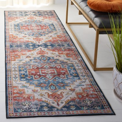 Tucson Blue and Rust Machine Washable Runner Rug