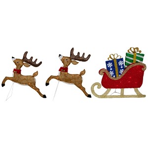 Northlight Set of 3 Lighted Reindeer and Sleigh Outdoor Christmas Decoration 25.25" - 1 of 4