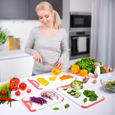 Pink and White Plastic Cutting Board Set with Juice Grooves