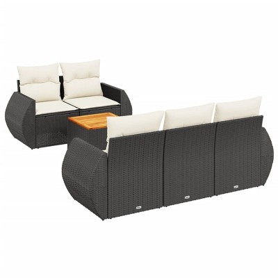 vidaXL 6 Piece Patio Sofa Set with Cushions Black and Cream Poly Rattan