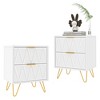CIPACHO 2 White Modern Bedroom Night Stands with 2 Drawers Wood & Golden Metal Legs Also for Living Room - 4 of 4