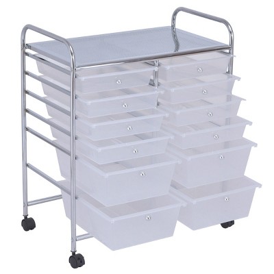 Semitransparent 12-Drawer Rolling Storage Cart with Chrome Frame