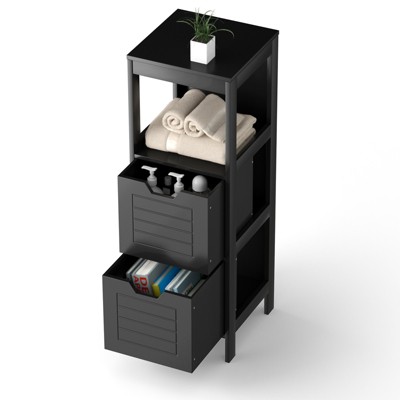 Black MDF Freestanding Cabinet with Shelves and Drawers