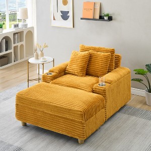 Mocamel Black Corduroy Single Sofa Chair with Footstool, Includes 3 Pillows and 2 Storage Spaces, Compact Accent Chair for Living Room - 1 of 4