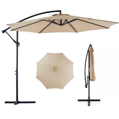 VisioGear Patio Umbrellas, Cantilever Umbrella with 8 Ribs, Outdoor Sun Shade with Wind Vent for Lawn Garden Pool, Beige, 117.6"*84.72"*117.6"