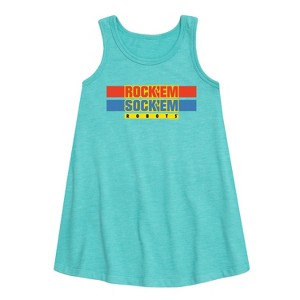 Girls' - Rock 'Em Sock 'Em Robots - Rock 'Em Sock 'Em Robots Logo Graphic Sleeveless Aline Dress - 1 of 3