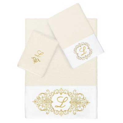 Linum Home Textiles 100% Turkish Cotton MONICA Gold Thread 3PC Embellished Towel Set
