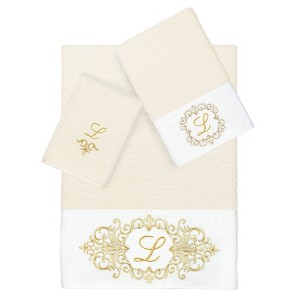 Linum Home Textiles 100% Turkish Cotton MONICA Gold Thread 3PC Embellished Towel Set - 1 of 4