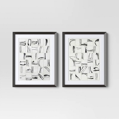 (Set of 2) 16"x20" Patterned Lines Abstract Framed Arts Black - Threshold™