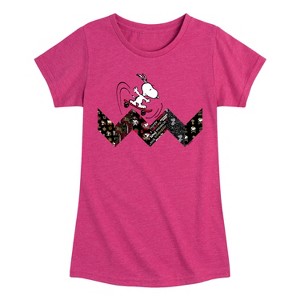 Girls' - Peanuts - Snoopy Skating Pattern Fitted Short Sleeve Graphic T-Shirt - 1 of 4
