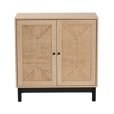 Light Brown and Black Woven Rope Accent Cabinet