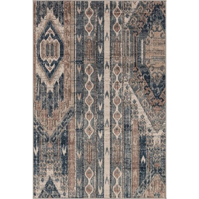 Navy Blue Rectangular Indoor Geometric Easy-Care Area Rug