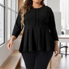 Agnes Orinda Women's Plus Size Pleated Crew Neck 3/4 Sleeve Peplum Dressy Casual Blouses - 2 of 4
