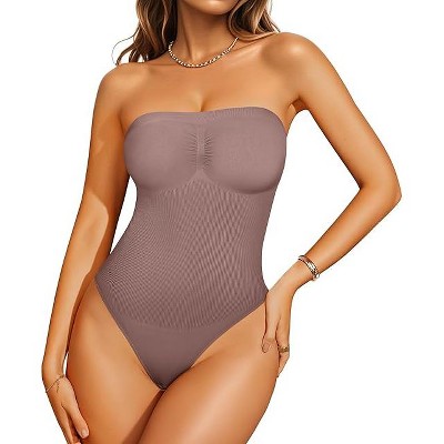 NEBILITY Strapless Shapewear Bodysuit for Women Thong Body Shaper Tummy Control Seamless Tank Top Leotard