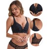 INSPIRE CHIC Women's Deep V Adjustable Straps Soft Underwire Support Minimizers Push-Up Front Closure Lace Bras - 3 of 4
