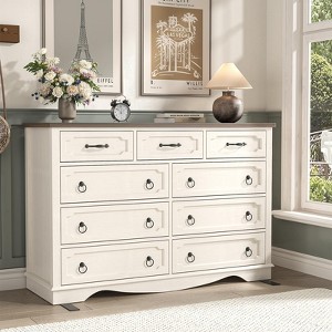 9 Drawer Dresser, 47" Wide Chests of Drawers TV Stand, Antique White - 1 of 4