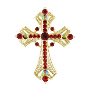 Anna-Kaci Silvery Tone Religious Cross Brooch Sparkling Aquamarine Blue or Victorian Clear Crystal Rhinestones - 1 of 4