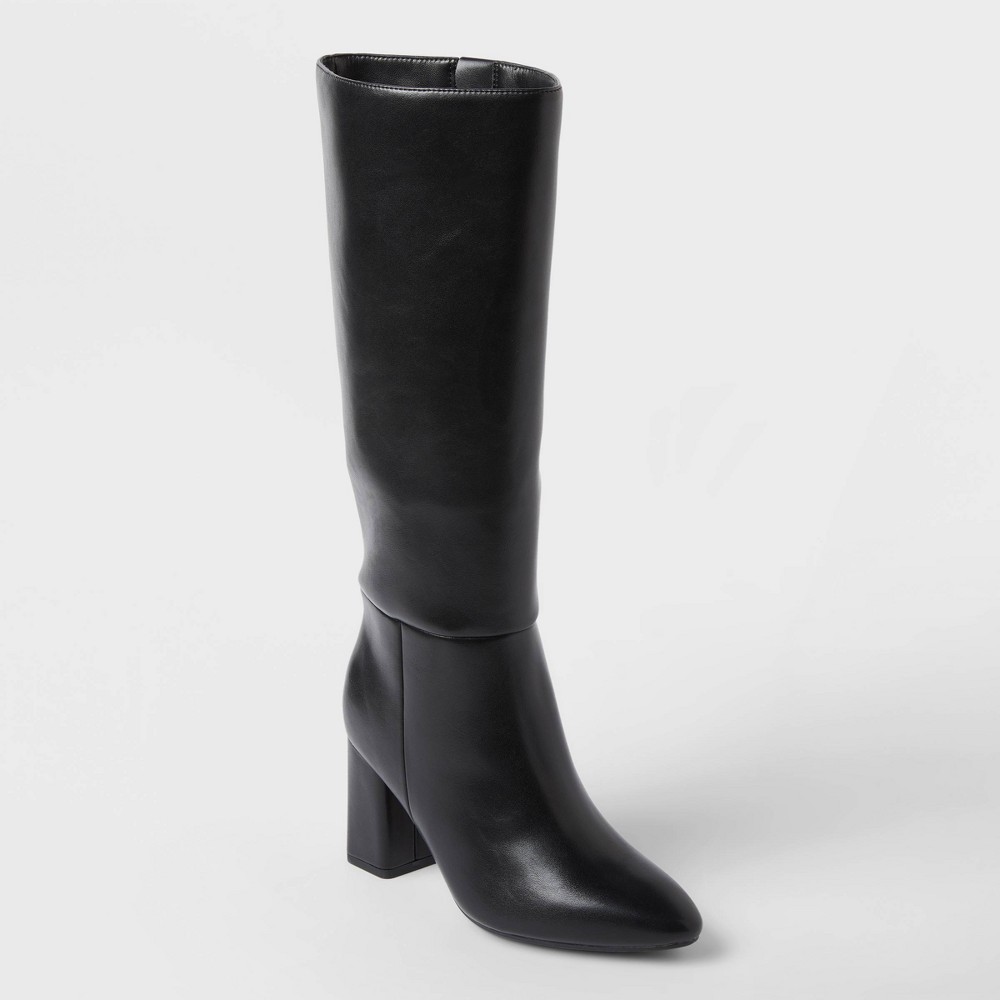 Women’s Evangeline Under Knee Heeled Boots with Memory Foam Insole - A New Day™ Black 10