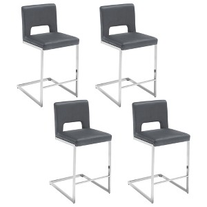 26" H Bar Stools Set of 4 - Modern Velvet Barstools with Hollow Back, Upholstered Armless Kitchen Island Stools, Gray with Chrome Metal Frame - 1 of 4
