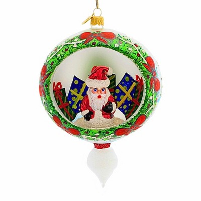 Morawski 6.75 In 3D Santa In Glass Ball Glittered Indent Hand Painted Tree Ornaments