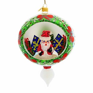 Morawski 6.75 In 3D Santa In Glass Ball Glittered Indent Hand Painted Tree Ornaments - 1 of 4