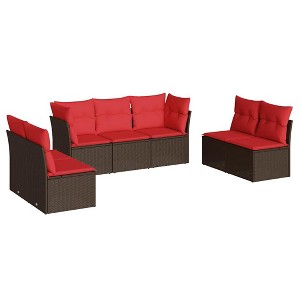 vidaXL 7 Piece Patio Sofa Set with Cushions Brown Poly Rattan - 1 of 4