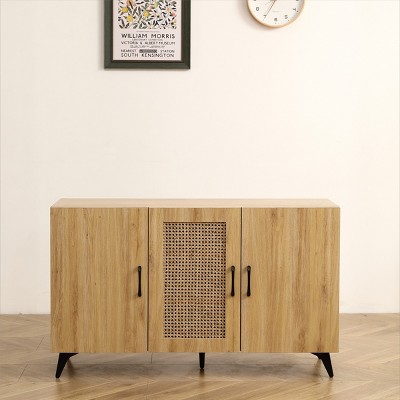 GlasFlength Kitchen Storage Accent Kitchen Cabinet Storage Cabinet Morden Sideboard Cabinet 3 Doors for Dining Room, Beige, 45.3"*16"*28.3"