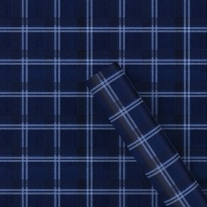 30" 25 sq ft Christmas Roll Wrap Blue Plaid - Wondershop™ - 1 of 3